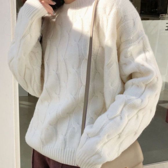 Cable-knit Pullover Sweater | Oversized Top Blouse School Office Fall/Winter - Picture 2 of 6